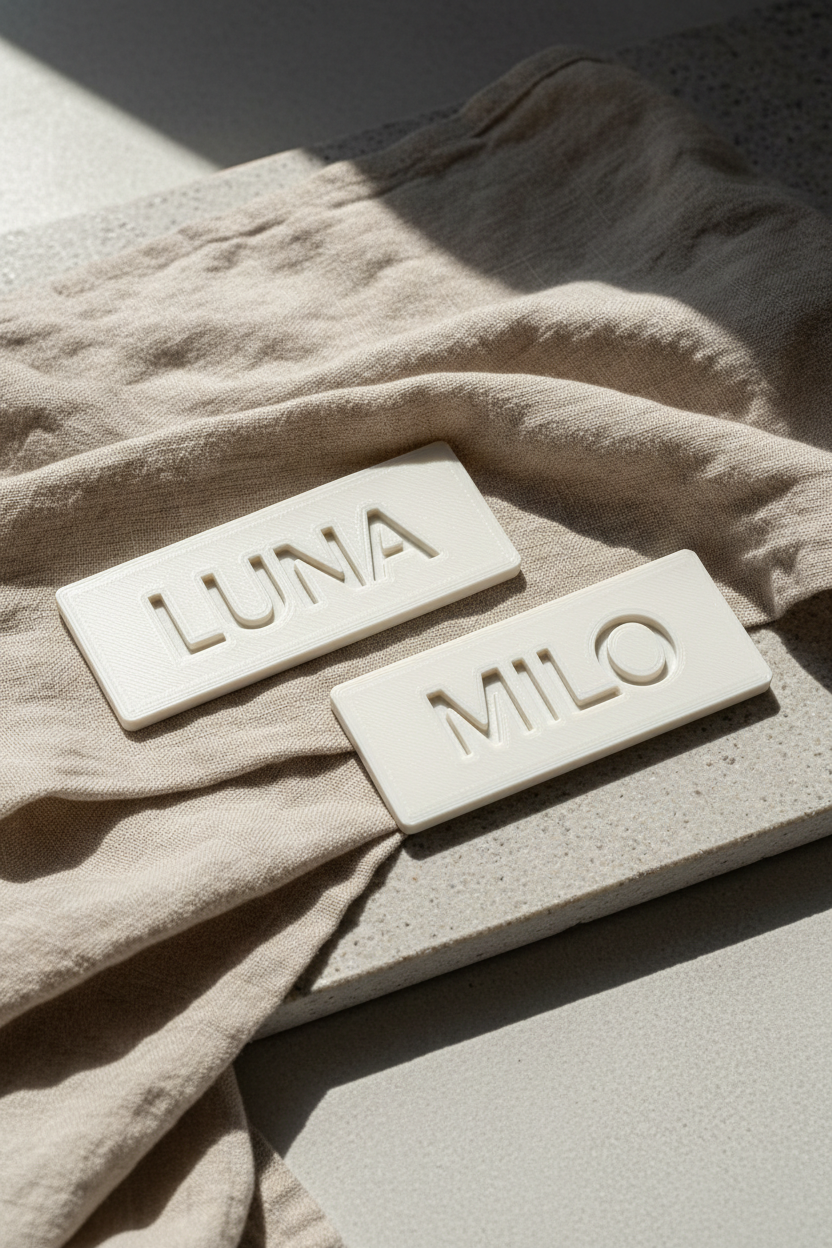 NAME TILE SET – 3D-gedruckte Namensmodule, knochenweißes PETG